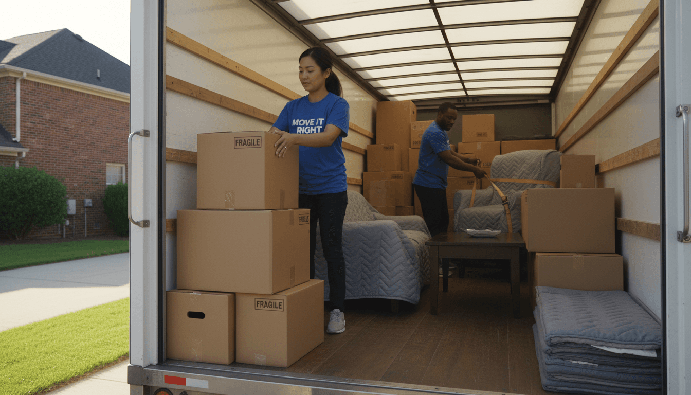 Professional mover carrying boxes to a truck