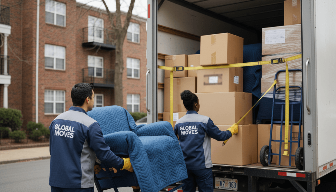 Moving team carrying boxes